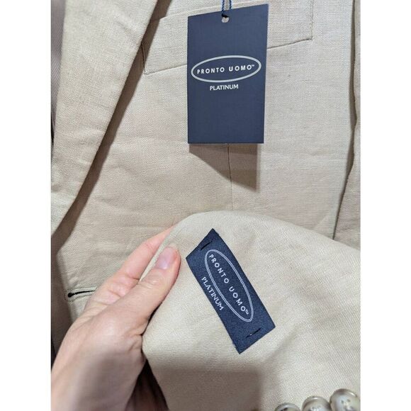 Pronto Uomo Platinum Men's Tan Solid 100% Linen Blazer Size 40R NWT - Picture 6 of 6
